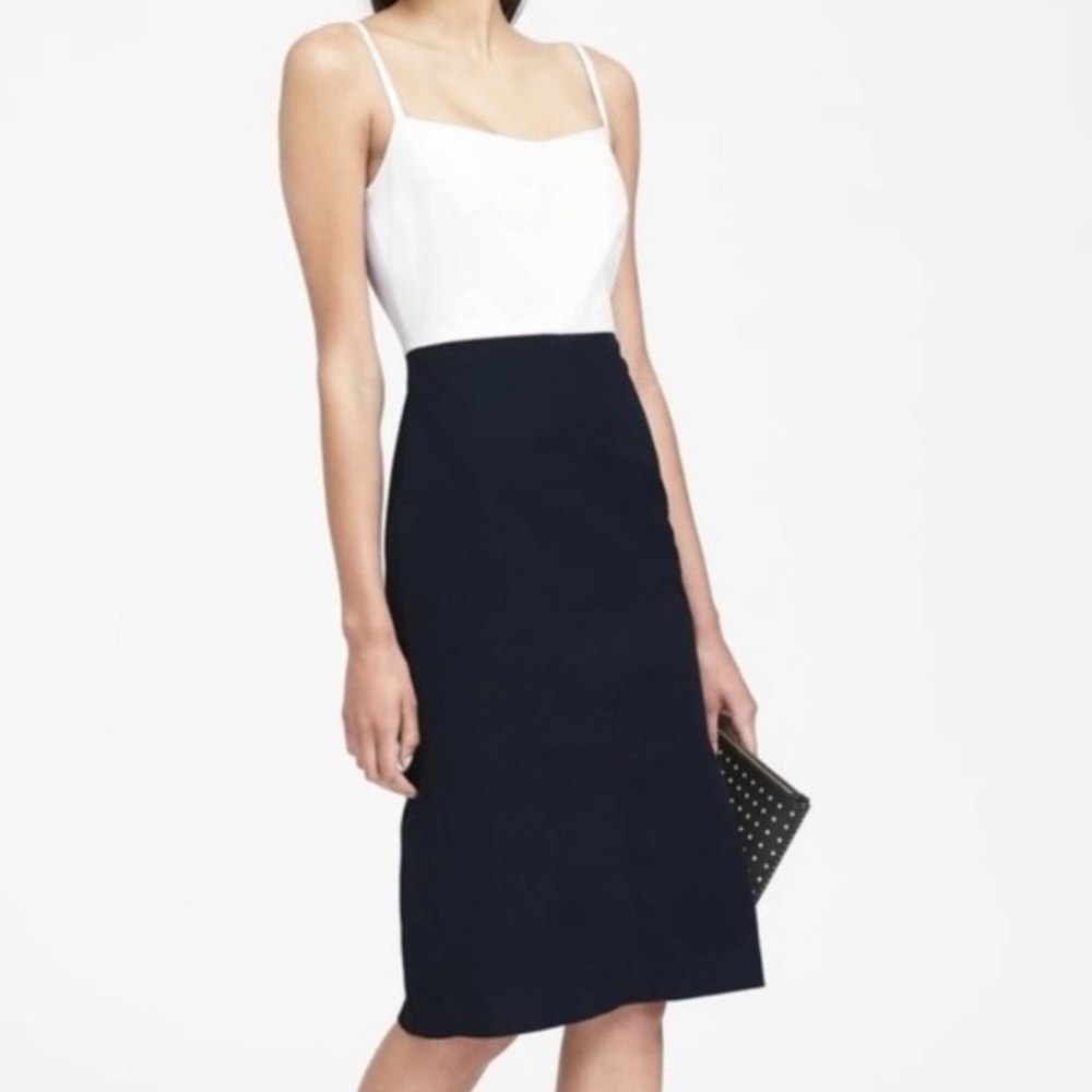 Banana Republic Color-block Dress Preppy Office Work Sloan Sheath 2 Navy White